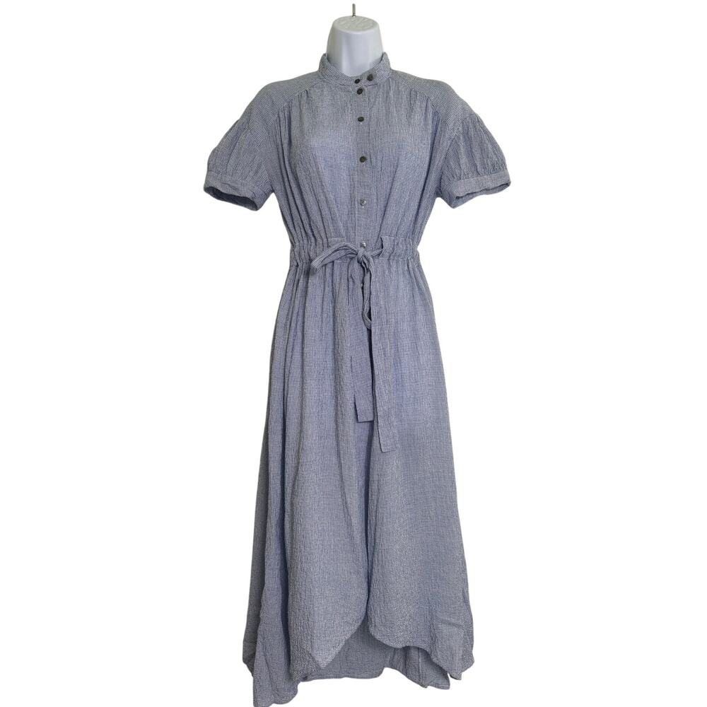 Free People Retro Romance Button Front Shirt Dress Blue White XSMALL Cotton